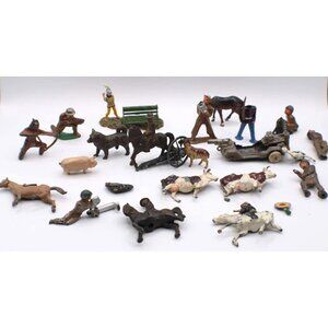 Collection Vintage Britains Metal Figures Soldiers Animals Equipment Farm War